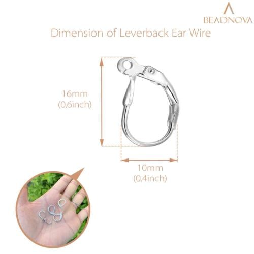 BEADNOVA 925 Sterling Silver Leverback Earring Hooks 8pcs French Ear Wire Lever Back Earwire for Jewelry Making Crafting
