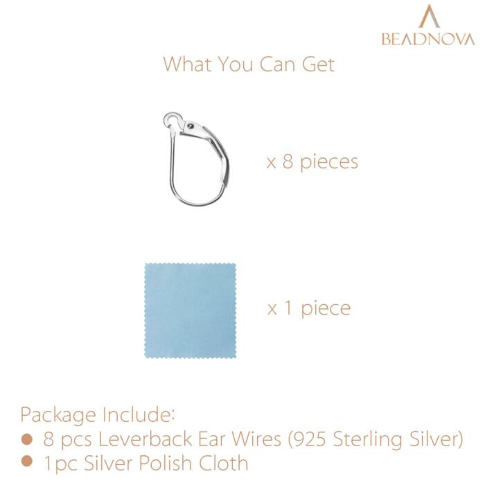 BEADNOVA 925 Sterling Silver Leverback Earring Hooks 8pcs Interchangeable French Ear Wire Lever Back Earwire for Jewelry Making Crafting
