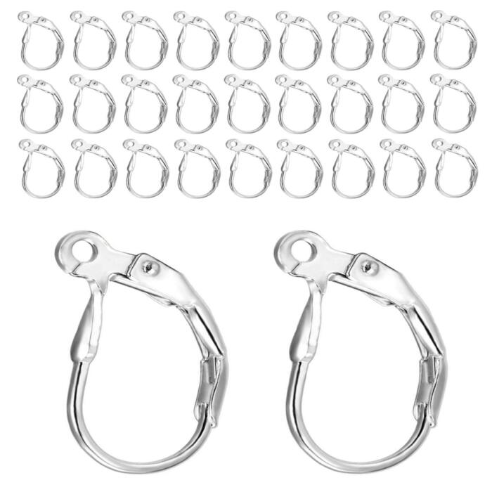 BEADNOVA Leverback Earring Hooks 60pcs French Ear Wire Lever Back Earwire for Jewelry Making Crafting (Silver)