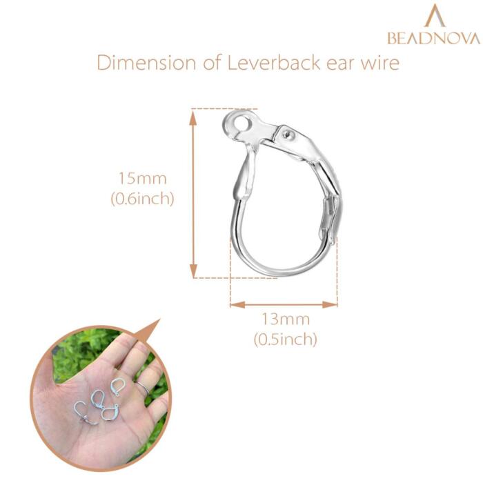 BEADNOVA Leverback Earring Hooks 60pcs French Ear Wire Lever Back Earwire for Jewelry Making Crafting (Silver)