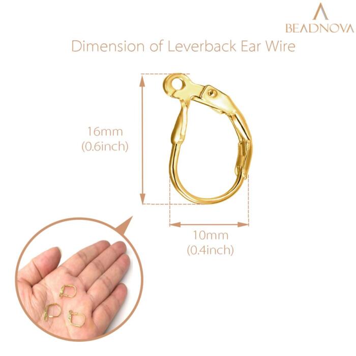 BEADNOVA 14k Gold Filled Leverback Earring Hooks 4pcs French Ear Wire Lever Back Earwire for Jewelry Making Crafting