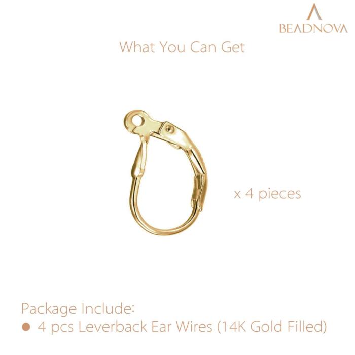 BEADNOVA 14k Gold Filled Leverback Earring Hooks 4pcs French Ear Wire Lever Back Earwire for Jewelry Making Crafting