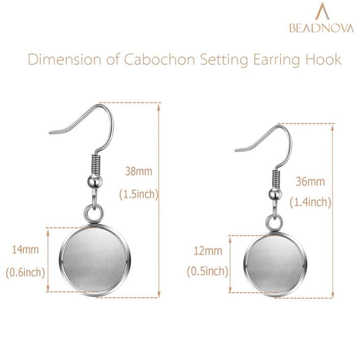 BEADNOVA Cabochon Setting Ear Wire Earring Kit 28pcs Stainless Steel Blank Earring Bezel with Rubber Earring Backs for Cabochon Resin DIY Earring Making (12-14mm, 28pcs)