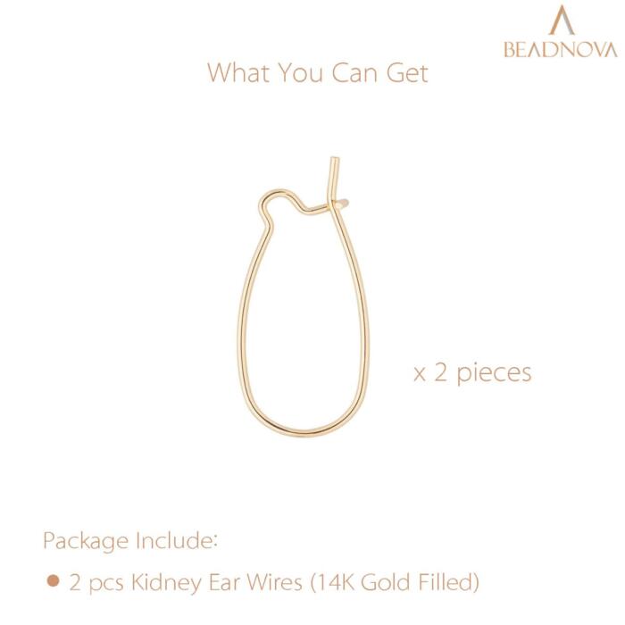 BEADNOVA Ear Wire Hooks 14K Gold Filled Kidney Earring Hook Wire Earring Findings for Earring Making Jewelry Making Earring DIY (35mm, 2pcs)