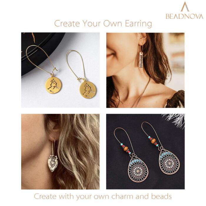 BEADNOVA Ear Wire Hooks 14K Gold Filled Kidney Earring Hook Wire Earring Findings for Earring Making Jewelry Making Earring DIY (35mm, 2pcs)