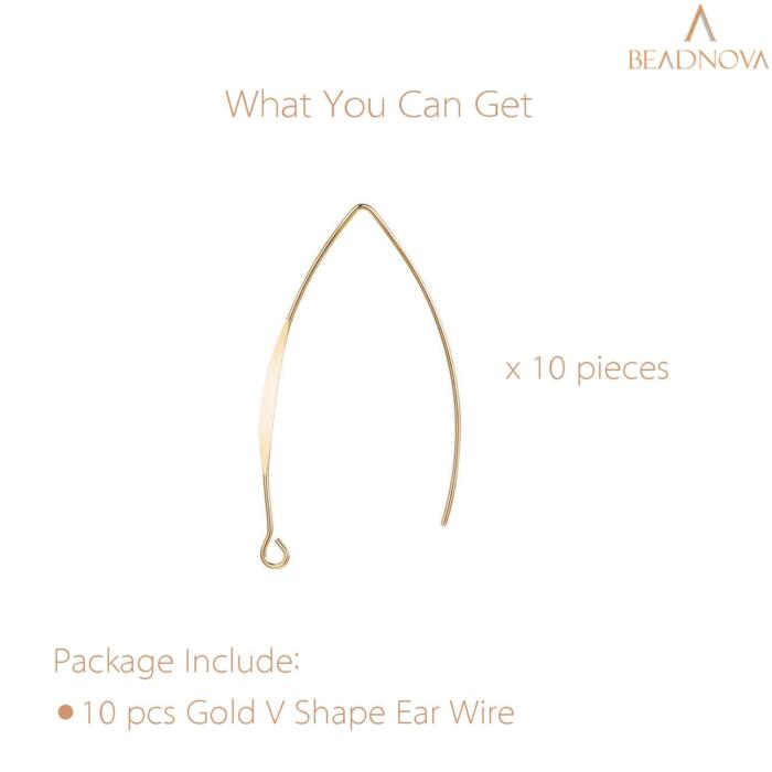 BEADNOVA V Shape Ear Wire Long Earring Wire Earring Hook for Dangle Earring Making Jewelry Making Earring DIY (Gold 43mm, 10pcs)