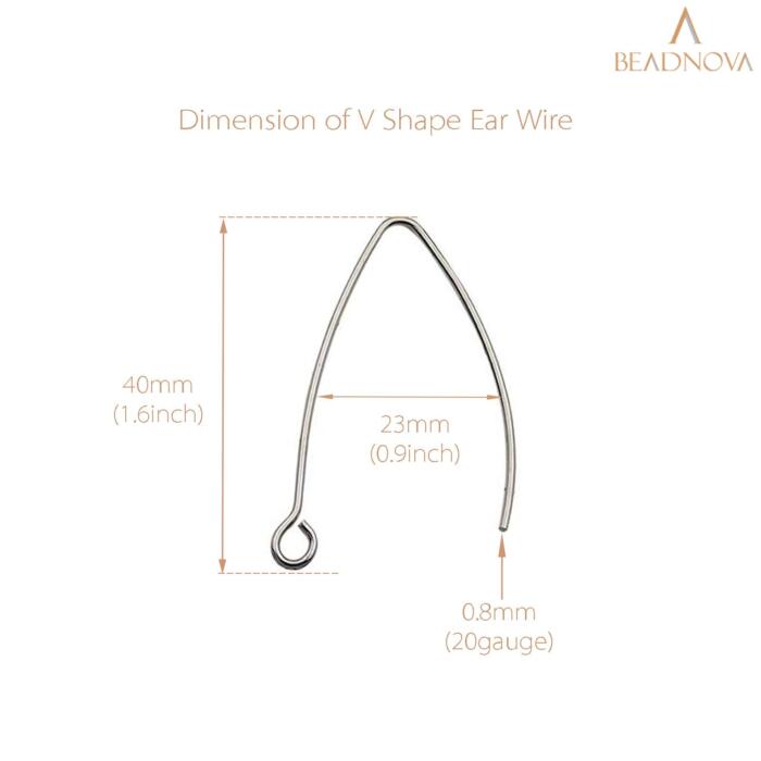 BEADNOVA V Shape Ear Wire 30pcs Stainless Steel Long Earring Wire Earring Hook for Dangle Earring Making Jewelry Making Earring DIY (40mm, 30pcs)