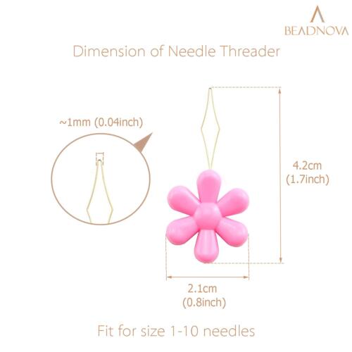 BEADNOVA Embroidery Needle Threader Tool 5pcs Plastic Flower Head Sewing Machine Needle Threader for Hand Sewing Cross Stitch Craft Knitting Quilting (5pcs, Mix Colors)