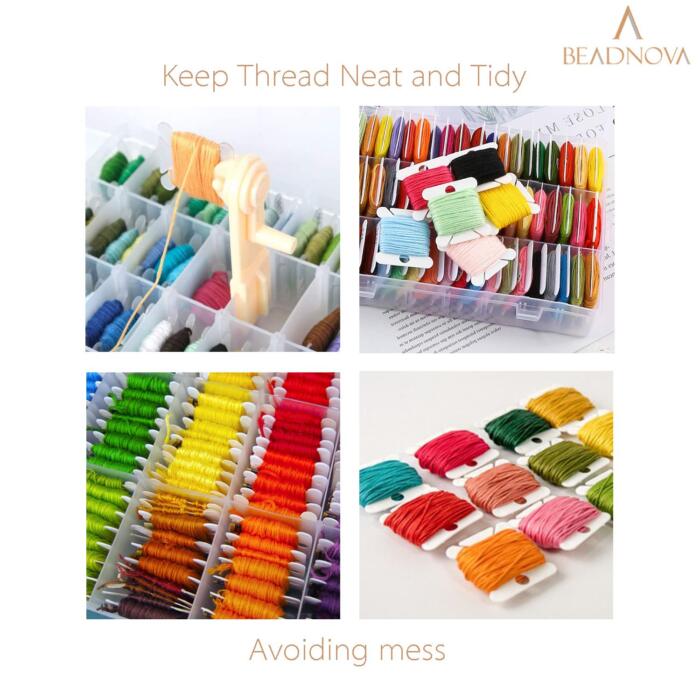 BEADNOVA Embroidery Floss Bobbins 150pcs Embroidery Thread Holder with Winder Thread Bobbins for Embroidery Floss Cross Stitch Thread Crafting Sewing