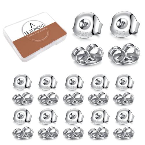 BEADNOVA 925 Sterling Silver Earring Backs for Studs Butterfly Earring Backing Hypoallergenic Locking Earring Backs Secure Earring Backs Replacement for Posts (24 pcs)