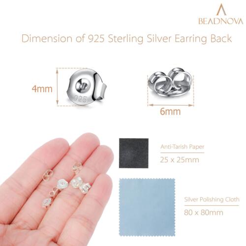 BEADNOVA 925 Sterling Silver Earring Backs for Studs Butterfly Earring Backing Hypoallergenic Locking Earring Backs Secure Earring Backs Replacement for Posts (24 pcs)