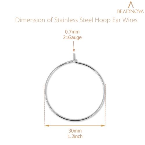 BEADNOVA Hoop Ear Wires 30pcs Stainless Steel 30mm Wine Glass Charm Rings Earring Hoops for Jewelry Making Earring Making DIY