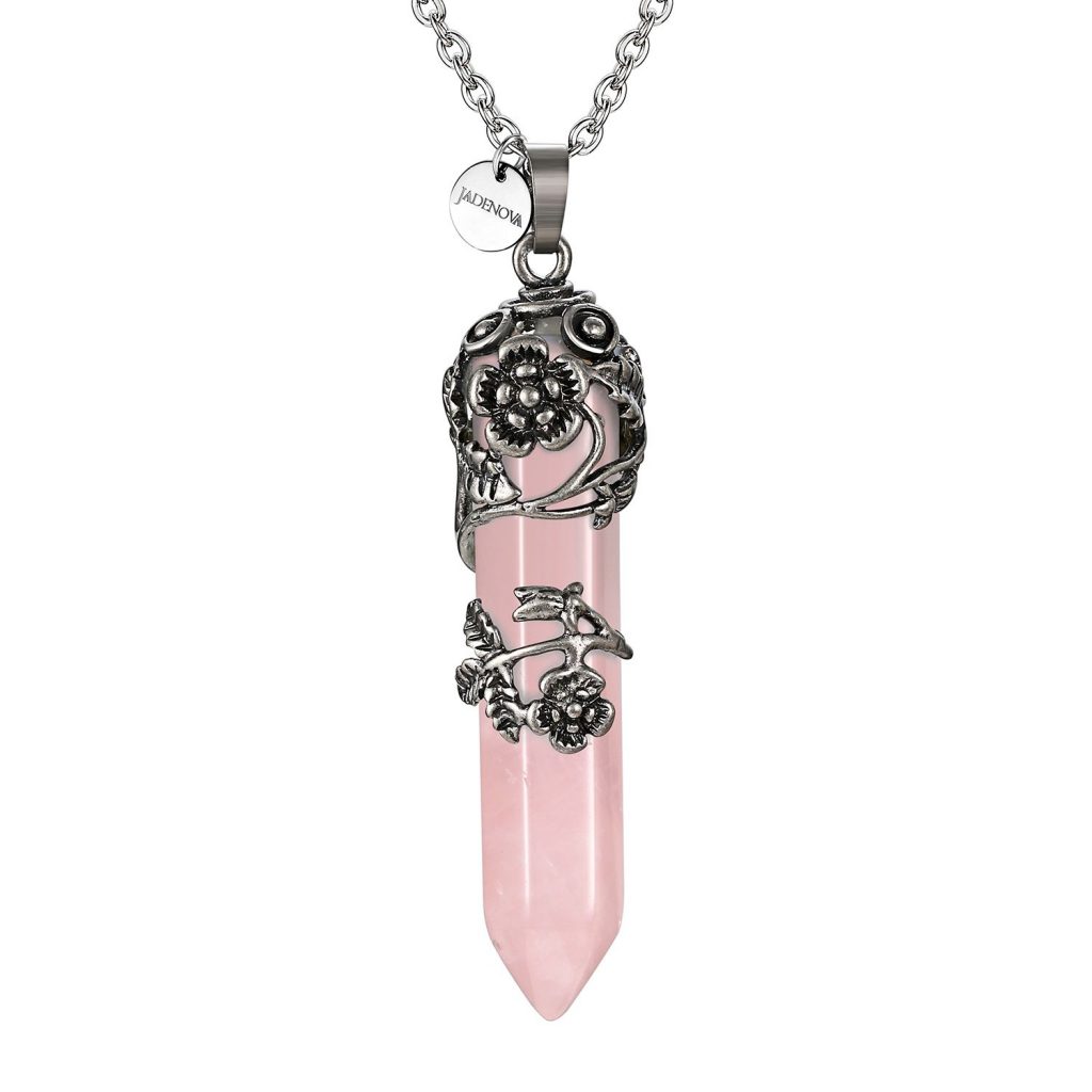 JADENOVA Antique Silver Rose Flower Wrapped Energy Healing Crystal ...