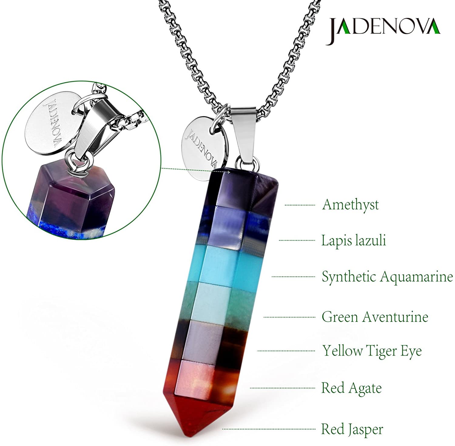 Rock crystal necklace made of stainless steel and precious stones
