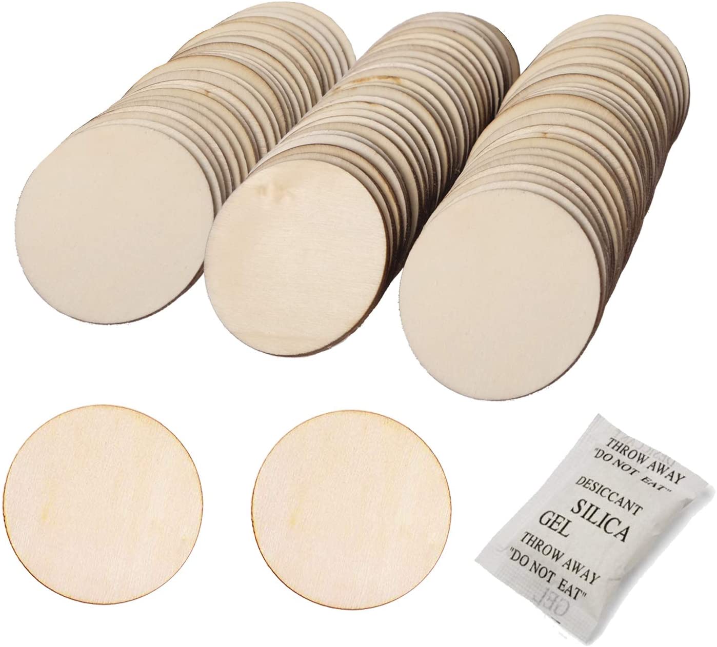 10cm Unfinished Round Wood Slice with of 2mm Belle Vous Wooden Discs 100 Pack 