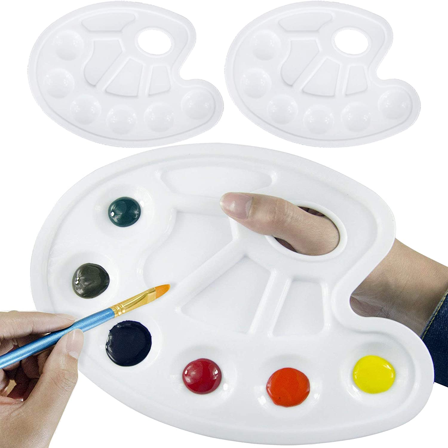 One Size 10Wells YiZYiF Plastic Artist Paint Palette Watercolor Oil Acrylic Paint Mixing Palette with Thumb hole for DIY Art Craft Painting White 