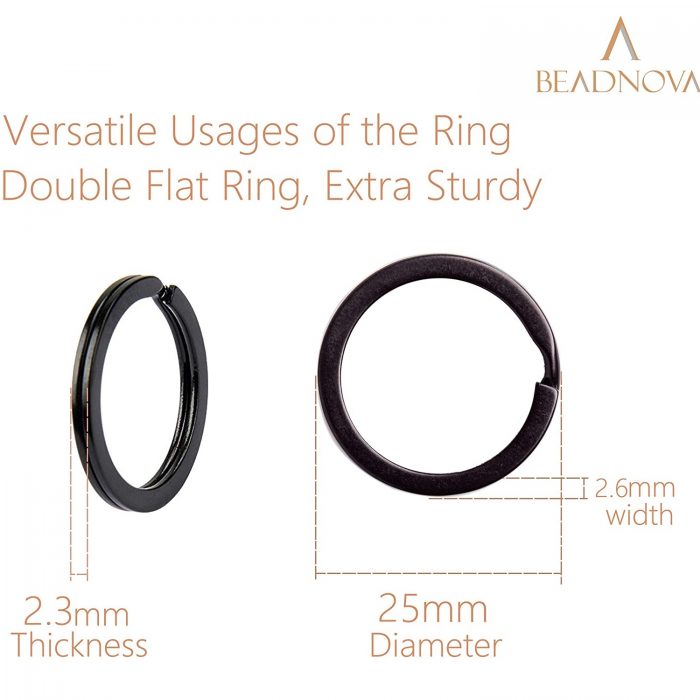 Beadnova Black Key Ring Flat Split Rings 25mm