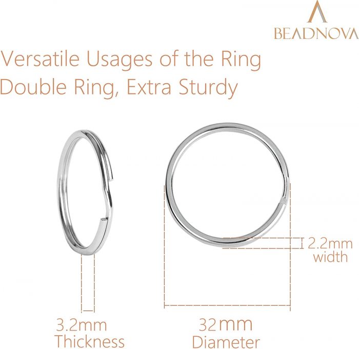 Beadnova Key Chain Ring Metal Split Ring-32mm