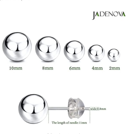 JADENOVA 925 Sterling Silver Ball Stud Earrings-6mm