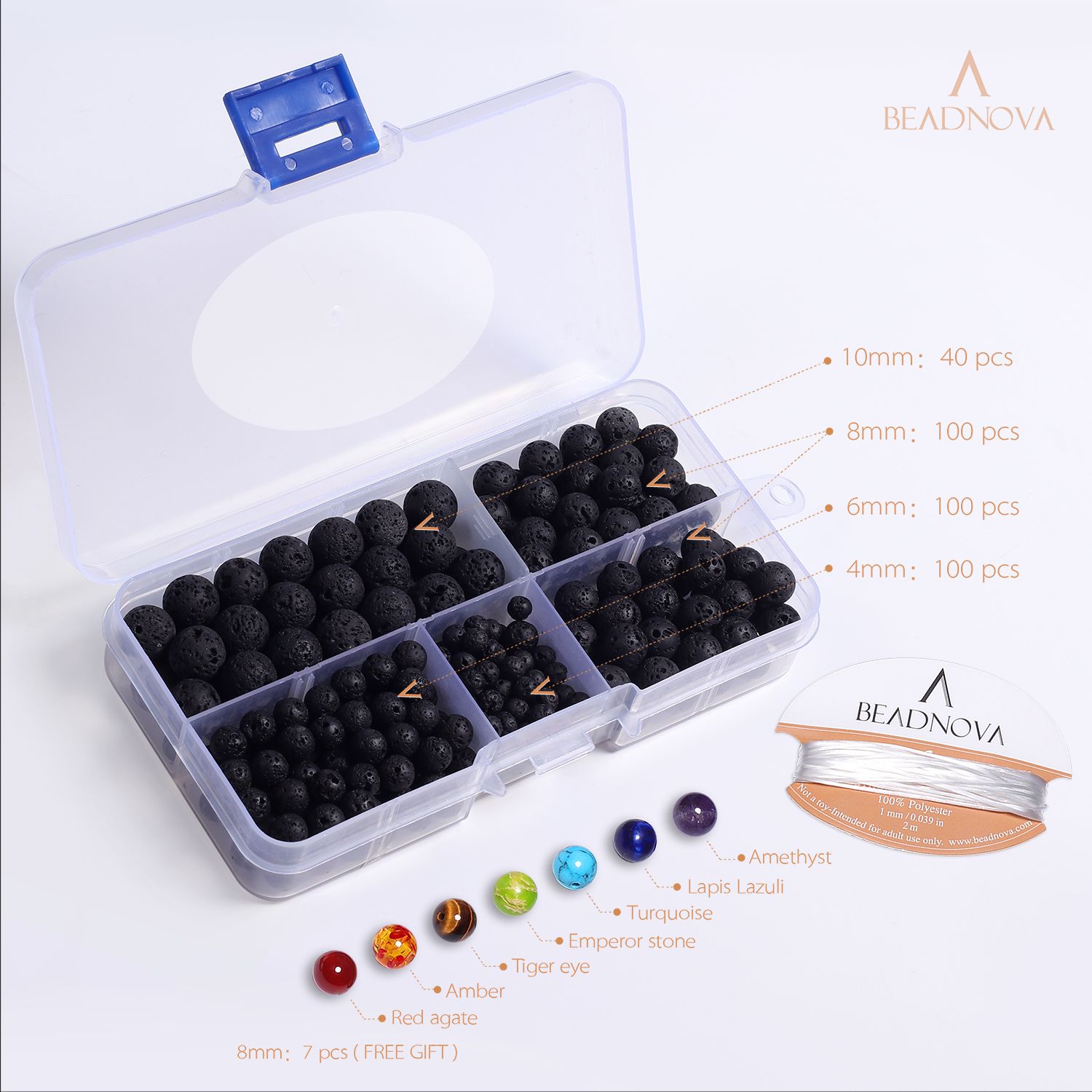 300pcs Black Lava Stone Round Loose Beads with Free Crystal String for Jewelry Making by Paxcoo