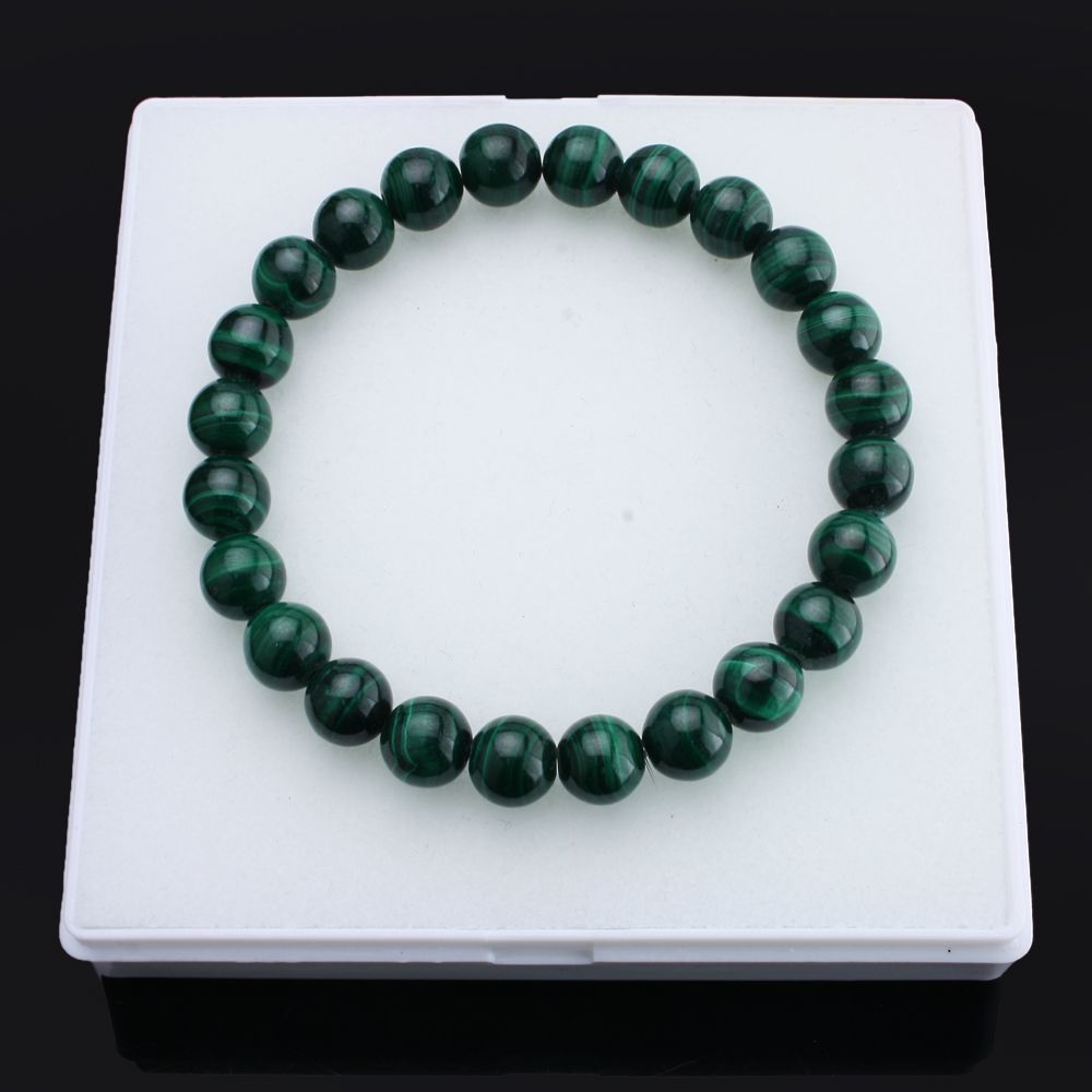 FidgetKute Handmade Natural 10mm Green Malachite Round Beads Stretch Bracelet Bangle