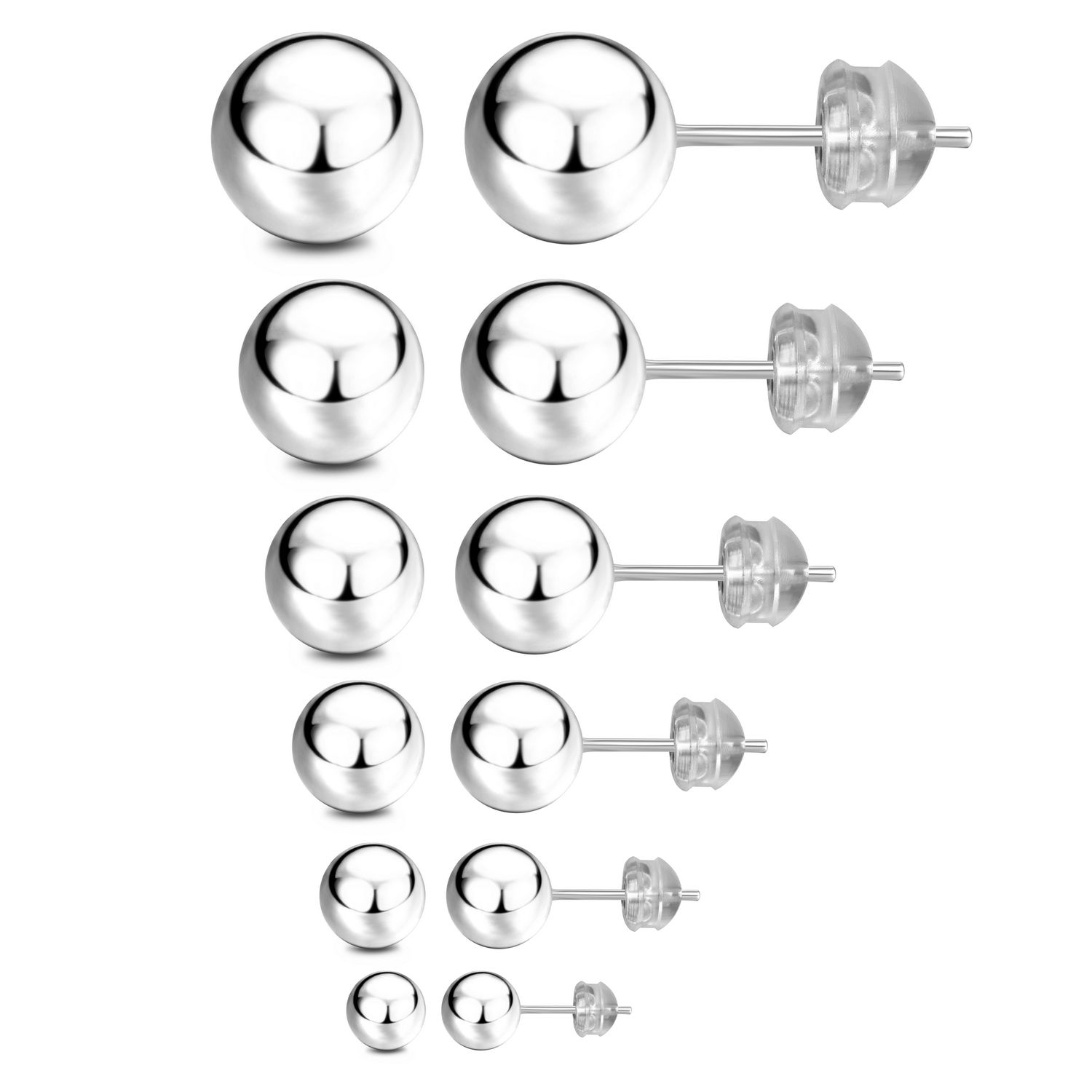 Sllaiss 6 Pairs 925 Sterling Silver Tiny Stud Earrings for Mens Womens Round Ball Dot CZ Stud Earring Set 3MM