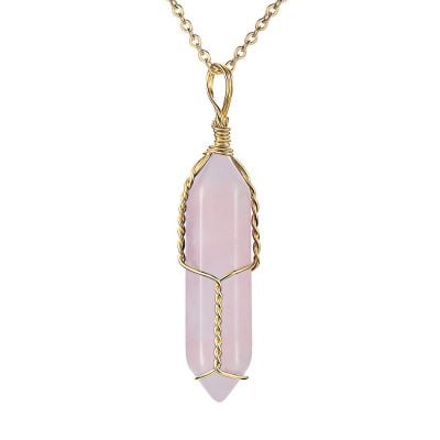 wire wrapping rose quartz crystal necklace