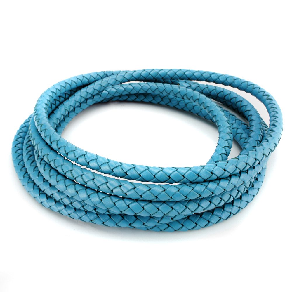 Linsoir Beads Light Blue Round Genuine Braided Leather Cord Bolo Tie Cording 3 mm Diameter 2 Meter Roll