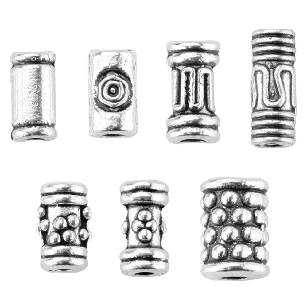 PH PandaHall 500pcs 10 Style Antique Silver Column Spacer Beads Tibetan Bali Alloy Tube Metal Spacers for Bracelet Necklace Jewelry Making Accessories 
