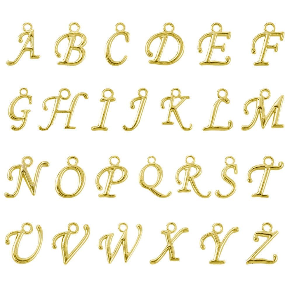 13-17mm Gold Plated Pewter Letter Charm & ring 2pcs/order letters A-Z free shipp 