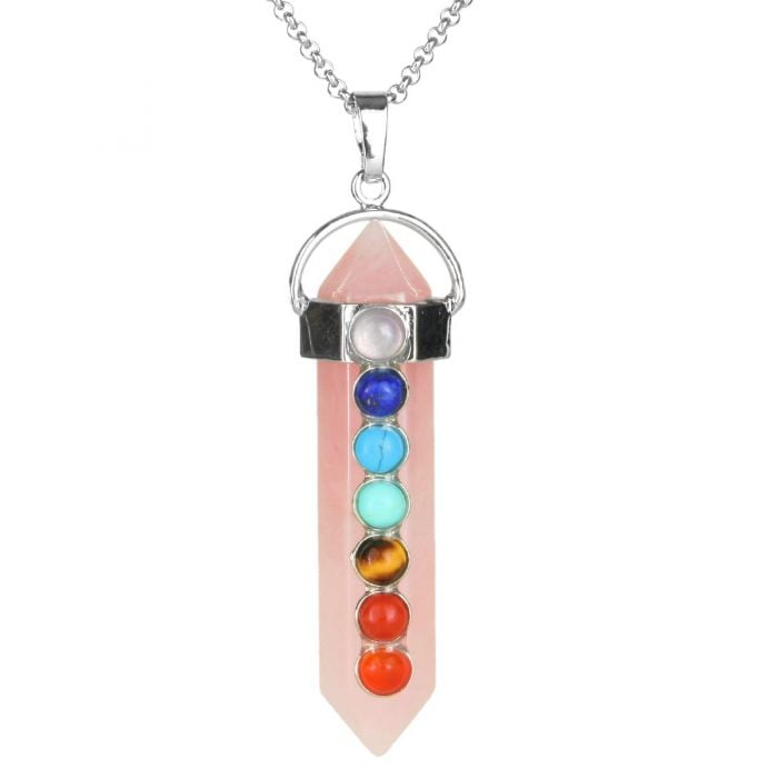 7 chakra rose quartz necklace