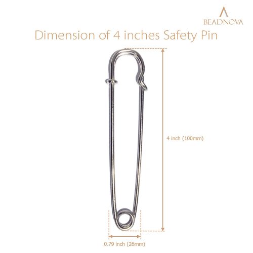 BEADNOVA 4 Inch Large Safety Pins Heavy Duty 20pcs Giant Safety Pins Stainless Steel Big Safety Pin Kilt Pin For Fashion, Sewing, Quilting, Blankets, Upholstery, Laundry and Craft (10cm, 20pcs)