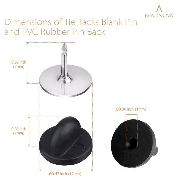 BEADNOVA 200 Pairs Pin Back Lapel Pin Backs Tie Tacks Blank Pins With Rubber Dammits Pin Backs (Silver Black, 200 Sets)