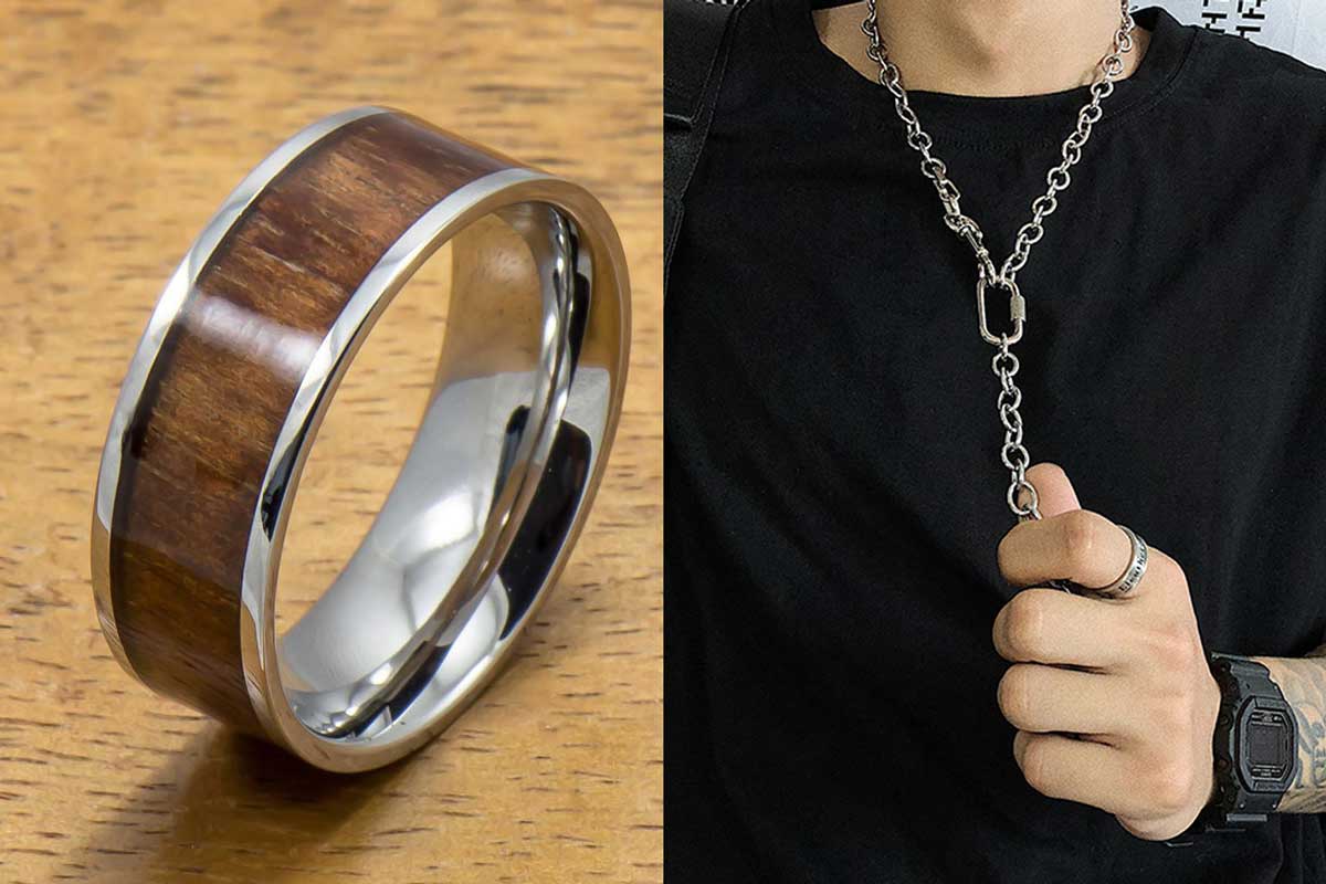 stainless steel ring, necklace and pendent