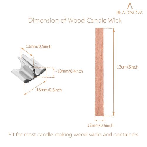 BEADNOVA Wood Wicks for Candles with Substainer Tab 20pcs Wooden Thick Candle Wicks Crackling Wood Wicks with Iron Stand Wooden Wicks for Candle Making