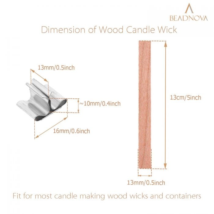 BEADNOVA Wood Candles Wicks with Wick Bases 120pcs Wooden Thick Candle Wicks Crackling Wood Wicks with Iron Stand Wooden Wicks for Candle Making