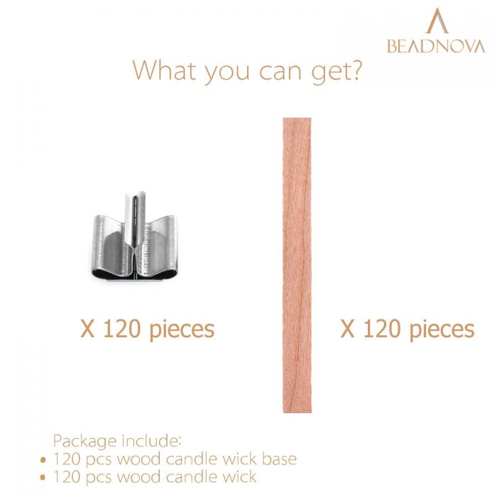 BEADNOVA Wood Candles Wicks with Wick Bases 120pcs Wooden Thick Candle Wicks Crackling Wood Wicks with Iron Stand Wooden Wicks for Candle Making