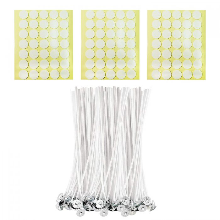 BEADNOVA Cotton Candle Strings with Wick Stickers for DIY Candle Supplies ( Large, 8 Inch, 100pcs)