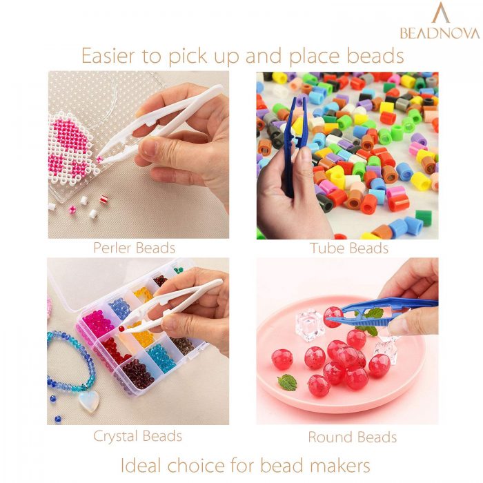 BEADNOVA Bead Tweezers Plastic Forceps Craft Tweezer for DIY Craft Jewelry Making Family School Beading Project (Assorted Colors, 5 Pcs)