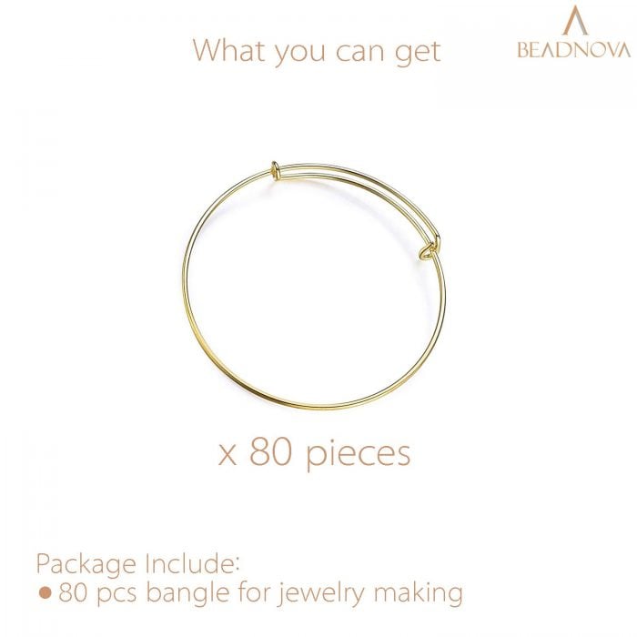 BEADNOVA Bangle Bracelets 80 Pcs Gold Bracelet Making Supplies Charm Bangle Bracelets for Jewelry Making DIY Craft (Gold, 80pcs)