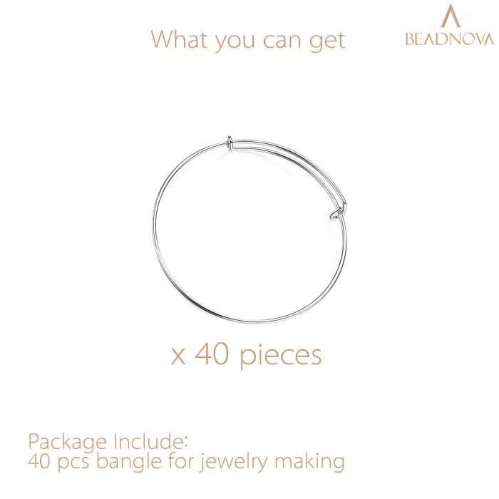 BEADNOVA Bracelet Making Bangles 40 Pcs Silver Expandable Bangle Bracelet Charm Bracelets for Jewelry Making DIY Bracelet (Silver, 40pcs)