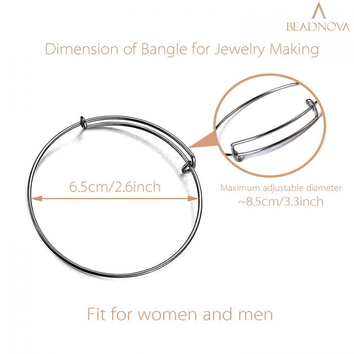 BEADNOVA Bangles for Jewelry Making 20 Pcs Gun Balck Adjustable Bangles Expandable Bracelets for Jewelry Making DIY Craft (Gun Black, 20pcs)