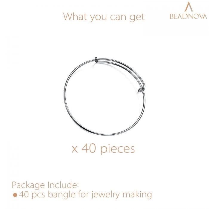 BEADNOVA Bracelet Making Bangles 40 Pcs Gun Black Expandable Bangle Bracelet Charm Bracelets for Jewelry Making DIY Bracelet (Gun Black, 40pcs)