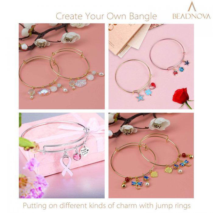 BEADNOVA Bangles for Jewelry Making 40 Pcs Expandable Bangle Bracelet Charm Bracelets for Jewelry Making DIY Bracelet (Gold and Silver, 40pcs)