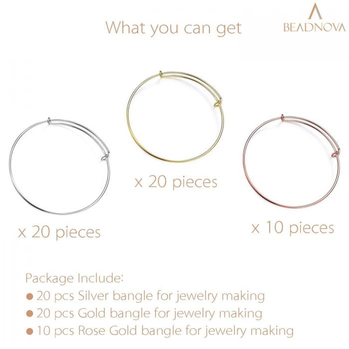 BEADNOVA Bangle Bracelets 50 Pcs Bracelet Making Supplies Expandable Bangle Charm Bracelets Bangles for Jewelry Making DIY Bracelet (Mix Colors, 50pcs)