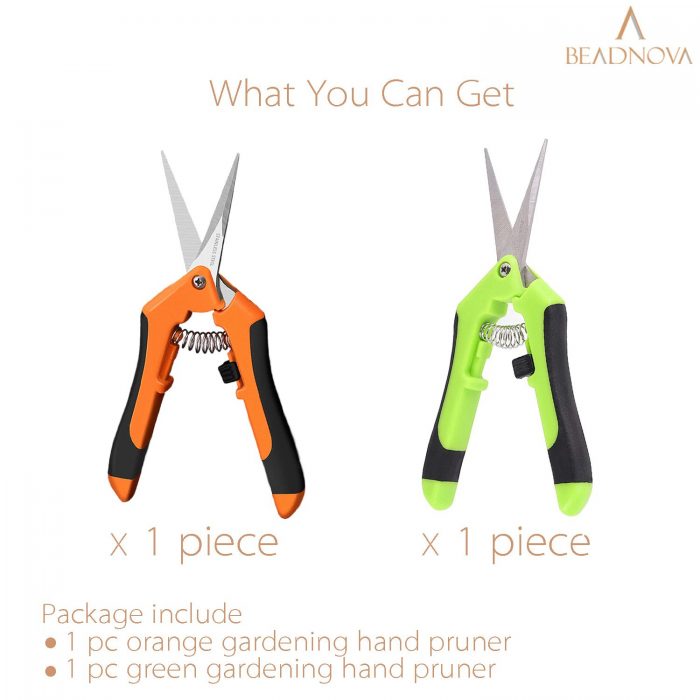 BEADNOVA Trimming Scissors Gardening Scissors Pruning Snips Garden Sheers Trim Scissors Plant Trimmers Pruners for Gardening (Green Orange, 2 Pcs)