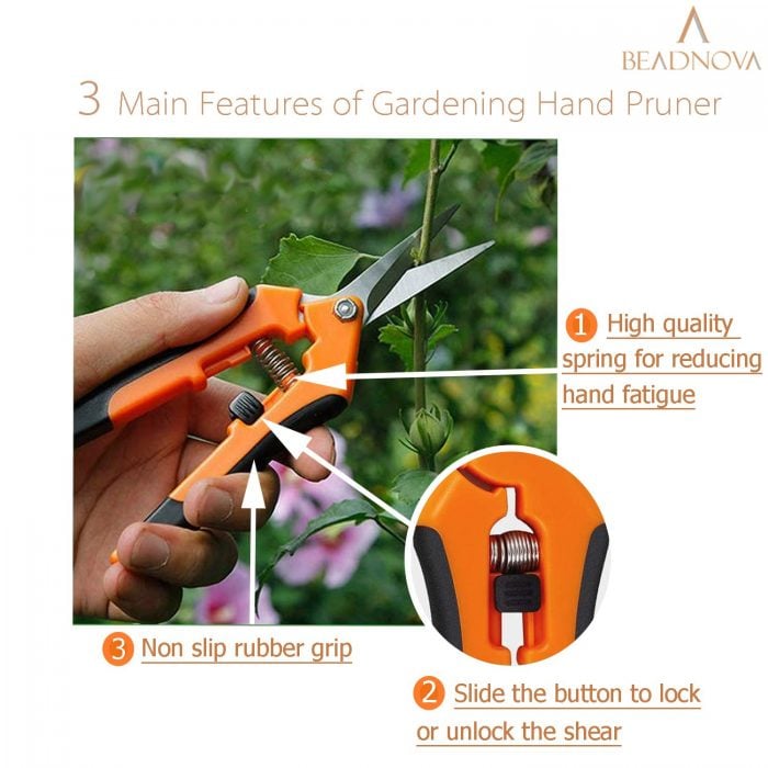 BEADNOVA Trimming Scissors Gardening Scissors Pruning Snips Garden Sheers Trim Scissors Plant Trimmers Pruners for Gardening (Green Orange, 2 Pcs)