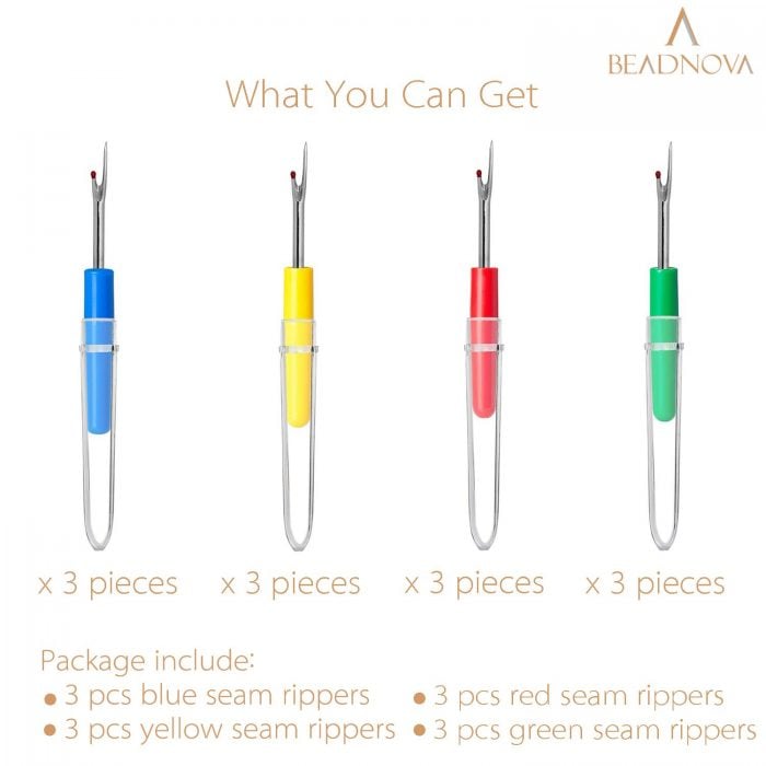 BEADNOVA Thread Cutter 12pcs Embroidery Removal Tool Small Seam Ripper Tag Remover for Clothes Thread Removing Cutting (4 Colors)