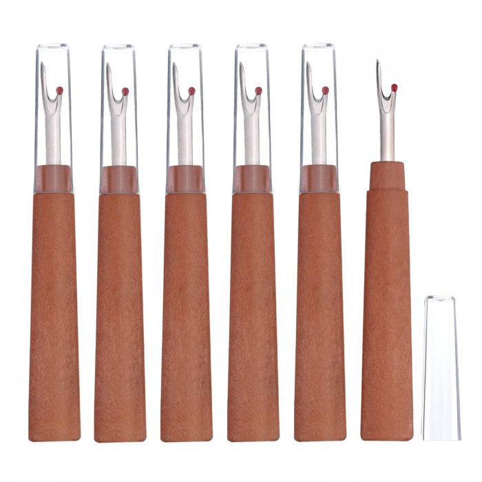 BEADNOVA Seam Ripper 6pcs Wooden Style Plastic Thread Cutter Stitch Remover Large Thread Remover Stitch Eraser Tag Remover for Clothes Crafting Embroidery