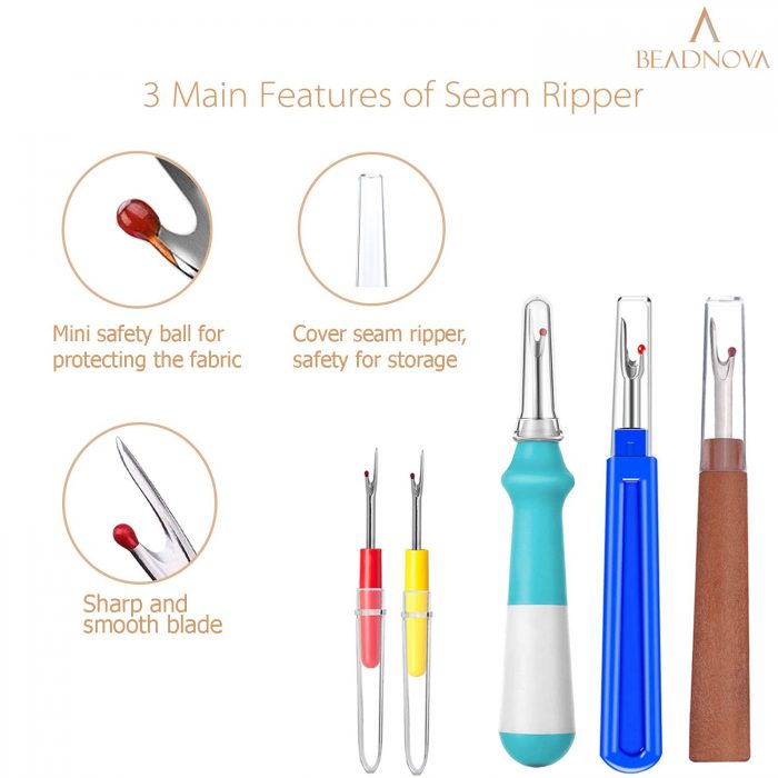 BEADNOVA Seam Ripper 5pcs Plastic Thread Cutter Stitch Remover Large Thread Remover Stitch Eraser Tag Remover for Clothes Crafting Embroidery (4 Styles)
